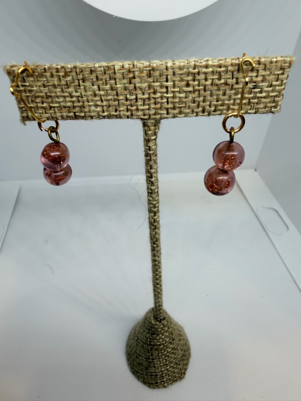 Gold-Tone Pink Sparkly Glass Bead Drop Earrings